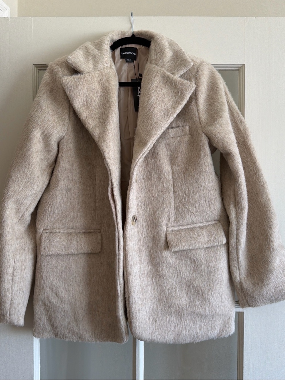 Boohoo Beige Faux-Fur Pea Coat